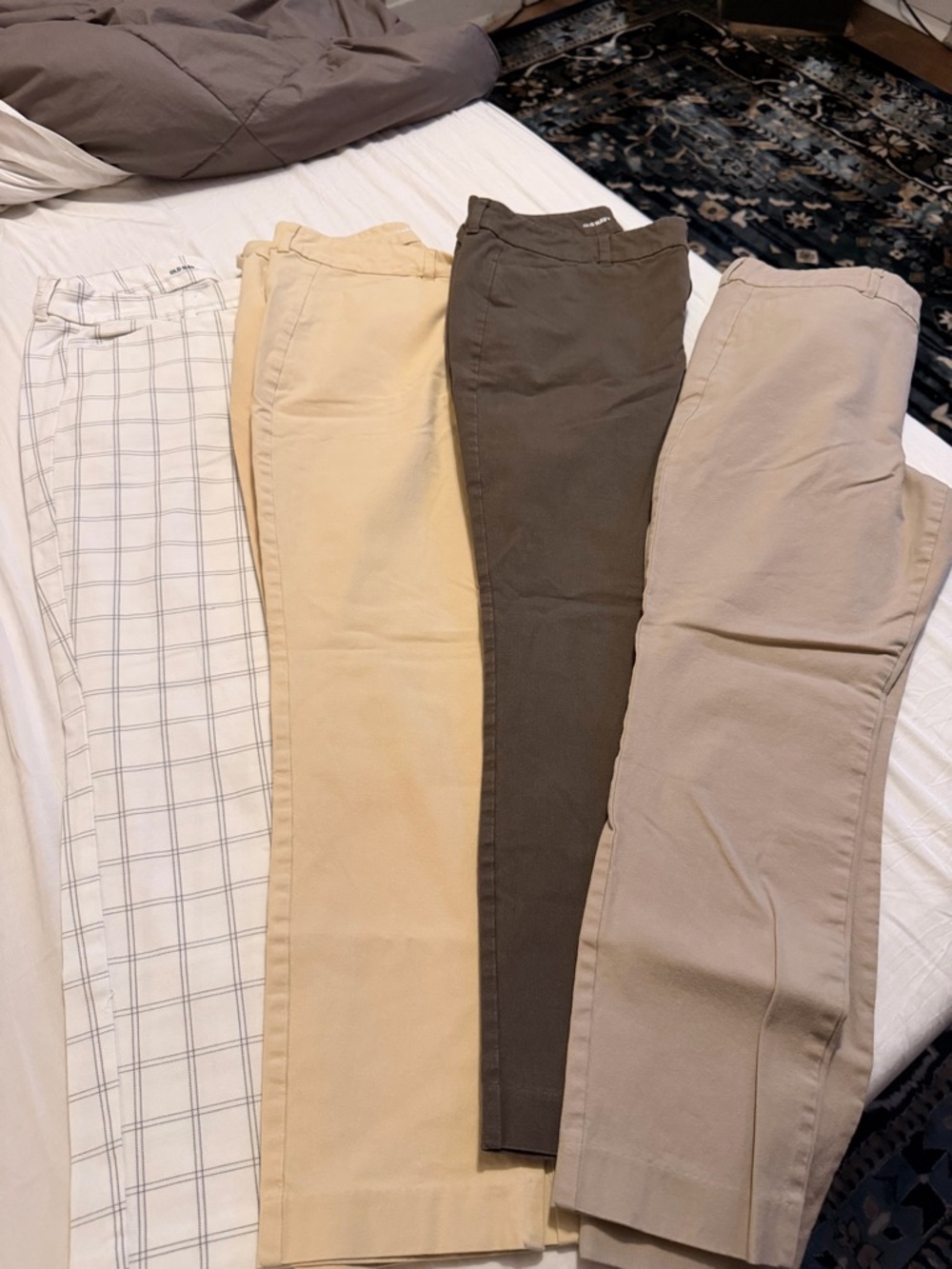 Bundle Old Navy Women Pixie Pants - White Plaid, Cream, Olive, and Tan